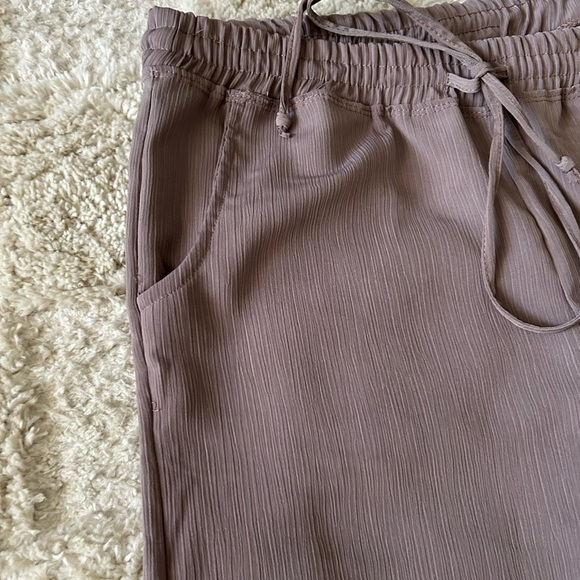 Gray/Tan Ribbed Wide Leg Work Pants with Drawstring - Picture 4 of 4